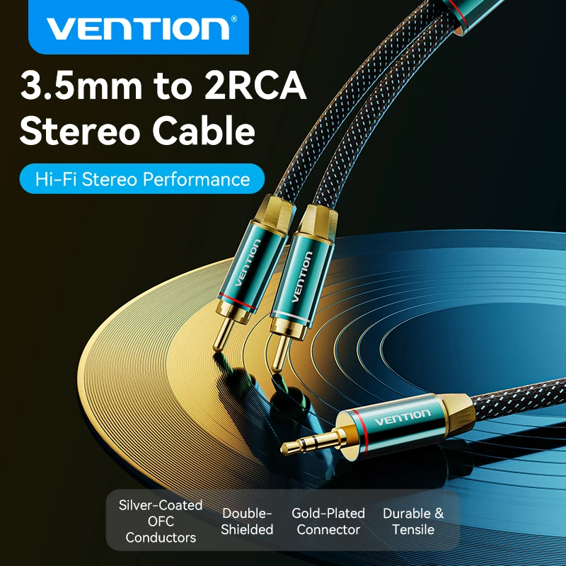 Vention RCA Cable 2RCA to 3.5mm Hi-Fi Tinned Braided RCA to AUX Audio Cable For DJ Controller Speaker Turntable TV Car Stereo