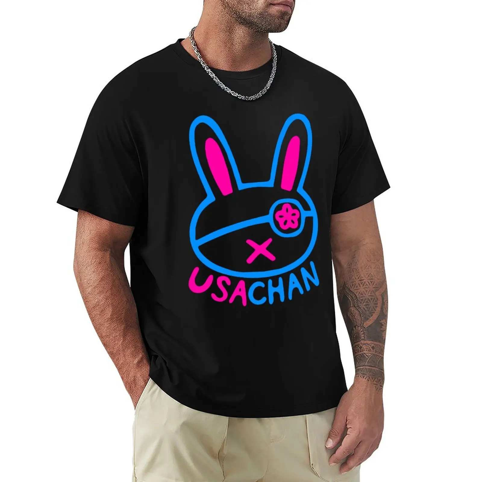 

Usachan bunny Pink/Blue T-Shirt animal prinfor boys summer shirt Clothing man clothes t shirts for men