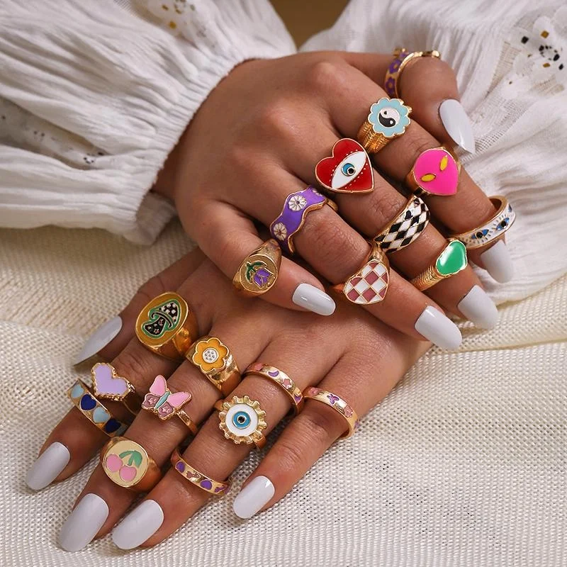 20 Pcs Stackable Rings Set For Women, Fashion Y2k Knuckle Ring,Flowers, Love, Sun Chunky Rings Set Midi Ring Set Jewelry Gifts