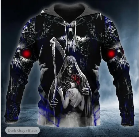 2023 New Men's Skull Hoodie Sweatshirts 3D print Head Pattern Hooded Pullover Autumn Fashion Casual Sweatshirt - Image 2