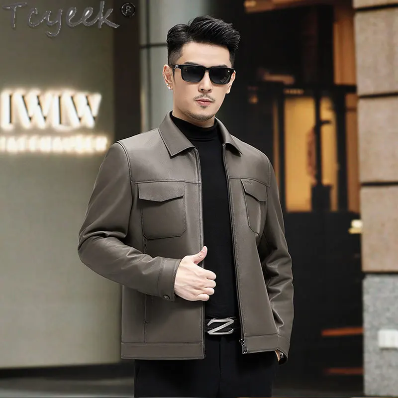 

Tcyeek Spring Autumn Genuine Leather Man Jackets Men Clothes Fashion Casual Thin Coat Men's Goatskin Coats Chaquetas Hombre Tide