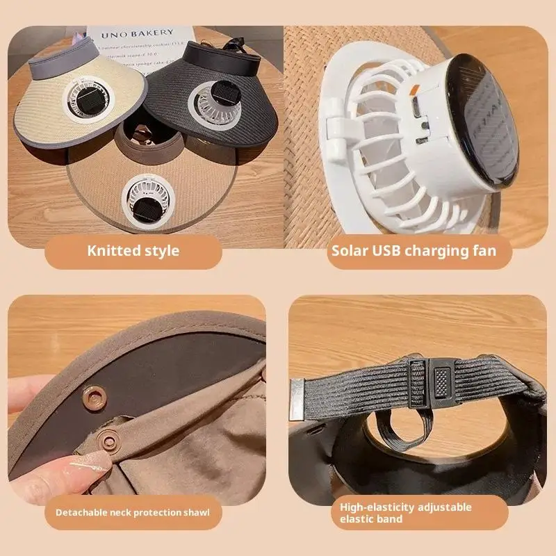 UV Protection Solar-powered Fan Hat Super Large Brim Adjustable Fishing Hat Lightweight With Shawl Sun Protection Hat