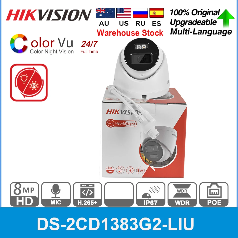 

Hikvision 8MP IP Camera DS-2CD1383G2-LIU POE Built-in Mic 4K Smart Hybrid Light Dual-Light ColorVu IR Turret Network Camera