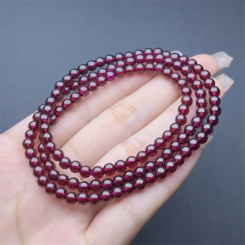 4MM Natural Garnet Triple Circle Bracelet Crystal Bead Stretch Healing Gemstone Birthday Present 1PCS