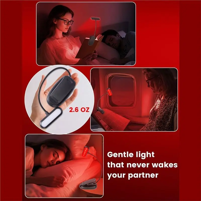 ABYN-630Nm Red Dimmable LED Clip On Book Light For Reading