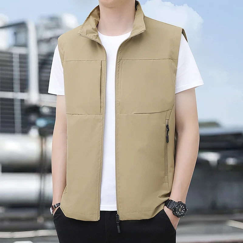 

Stand-up Collar Simple Fishing Photography Vest Multi-pocket Zipper Anti-drop Design Inner Double Pocket Vest