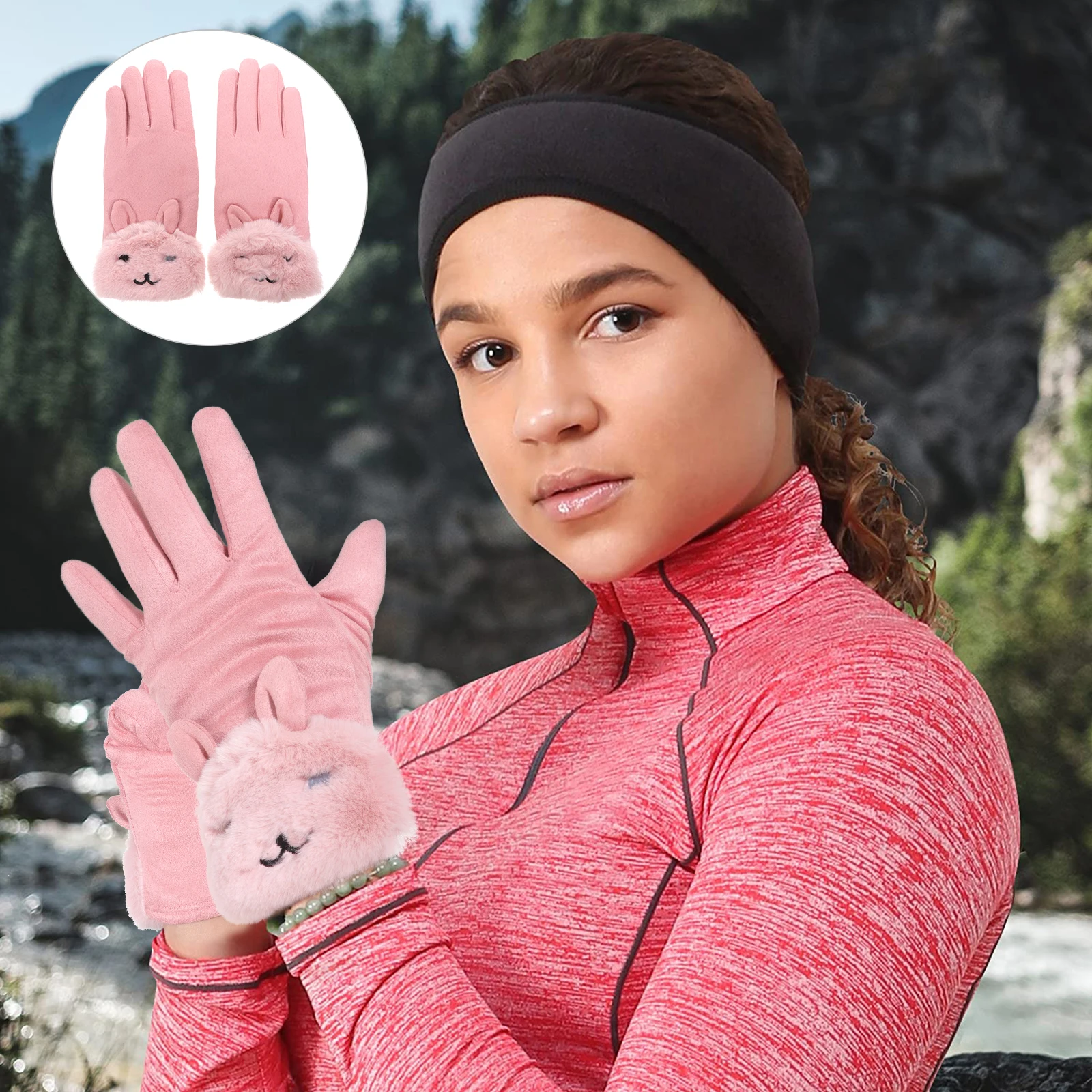 

Touch Screen Finger Windproof Winter Warm Suede Ladies Women Suede Winter Gloves Thickened Lining Cycling Gloves