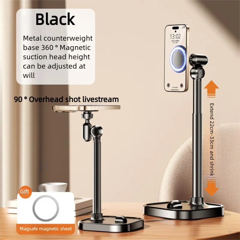 Soporte telescópico 2 en 1 para teléfono móvil, ángulo ajustable, adecuado para iPhone Magsafe, ranura magnética portátil para soporte de teléfono de escritorio