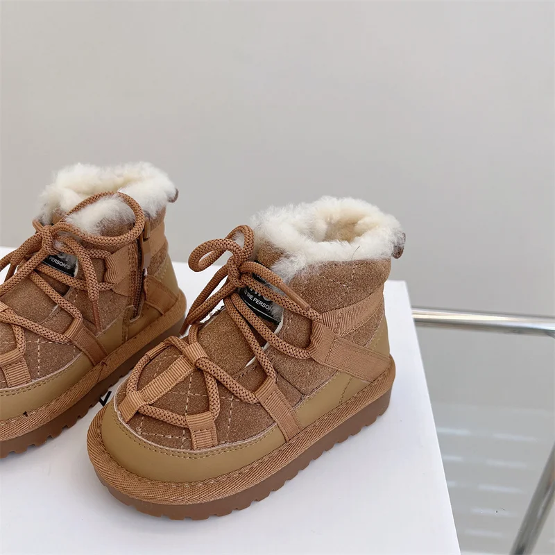 2023 New Winter Children Snow Leather Boots  Warm Plush Toddler Boys Shoes Non-slip Fashion Baby Girls Boots