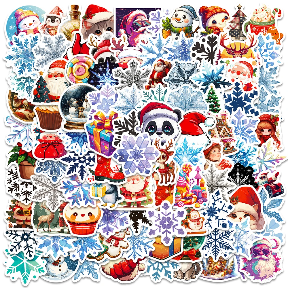 10/30/50/100pcs Winter Christmas Cartoon Stickers Funny Cute Decoration Sticker DIY Scrapbook Phone Suitcase Decals for Kids Toy