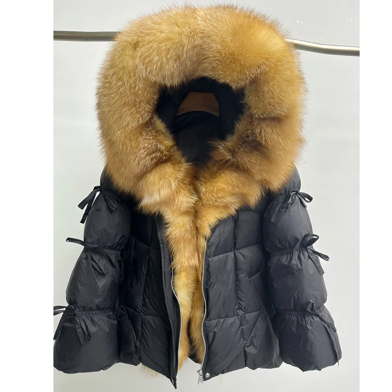 الراقية الفراء طوق أسفل Jaet المرأة منتصف طول Thiened الأبيض أوزة أسفل معطف مبطن الكورية Sle تخفيف الرياح #2