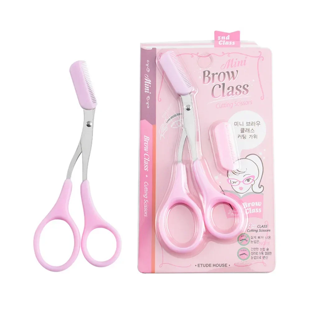 Recortador de cejas de acero inoxidable, 3 colores, tijeras con peine, recortador de cejas profesional, raspador, herramienta de cuidado facial para principiantes, 1 ud.