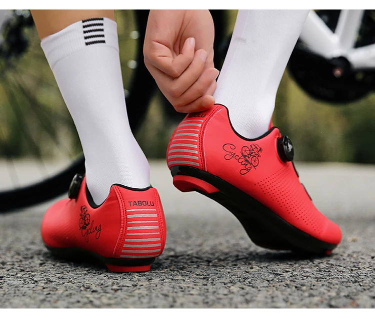 Rennradschuhe für Herren und Damen, Selbstverriegelnde Speed-Fahrradschuhe mit SPD-Klammern, Flacher Sohle für MTB-Radsport – Detail 20
