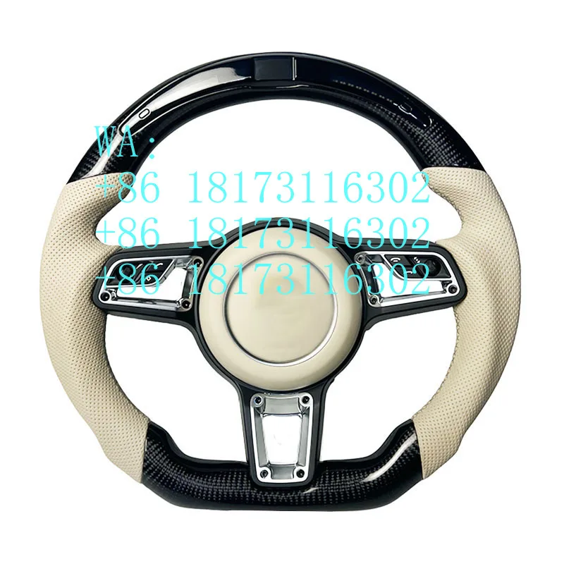 Factory Discounts Glossy Carbon Fiber Perforated Leather Sports LED Steering Wheel Suitable for New   Cayenne GT Cayman Pa