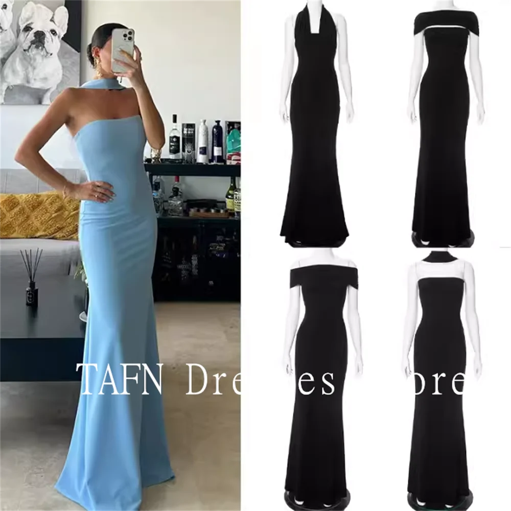 TAFN Formal Simple Evening Dresses Strapless Floor-Length Sheath Sexy Long Solid Color Prom Party Gown