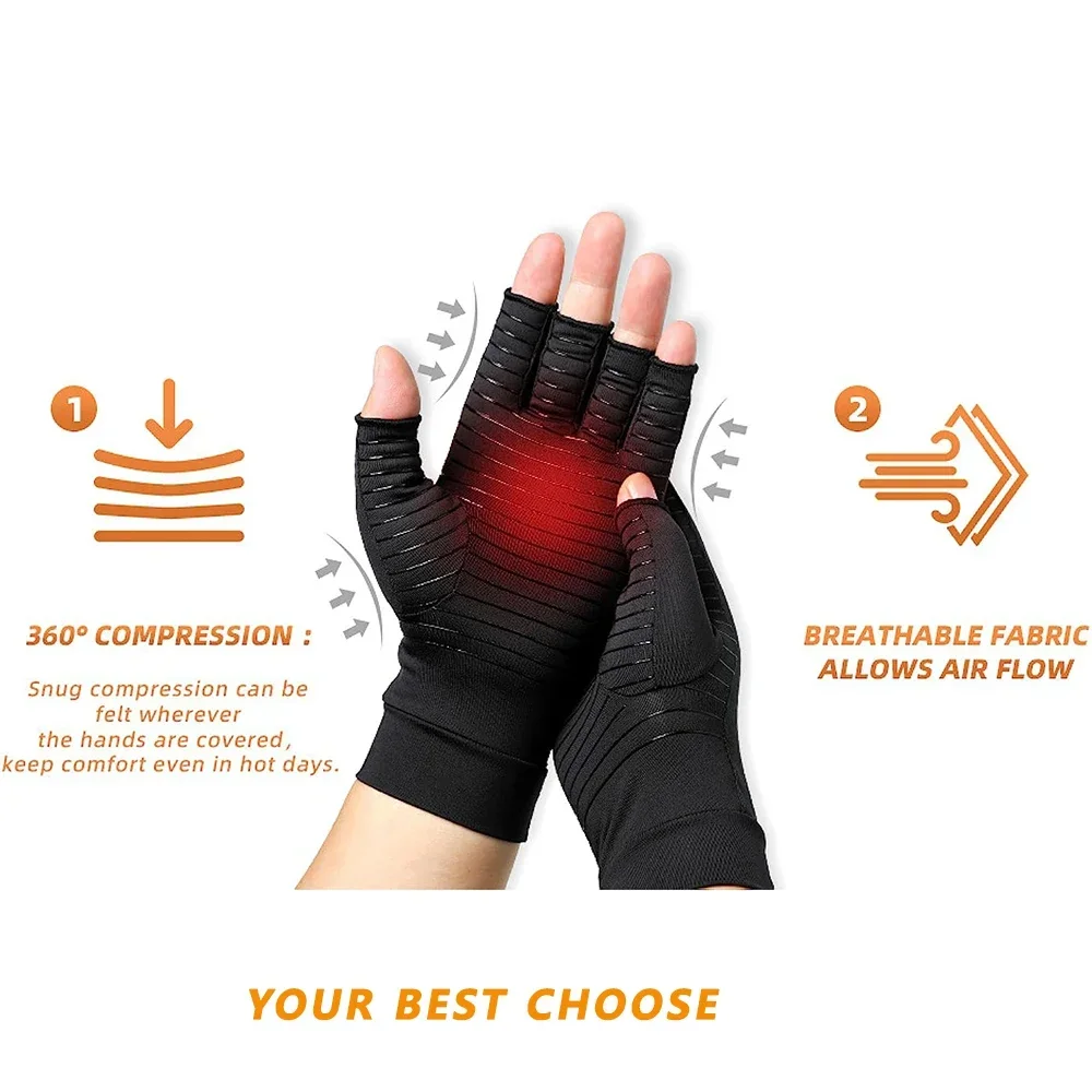 1Pair Cycling Gloves Copperion Arthritis Compression Gloves Women Men Relieve Hand Pain Swelling and Carpal Half Finger