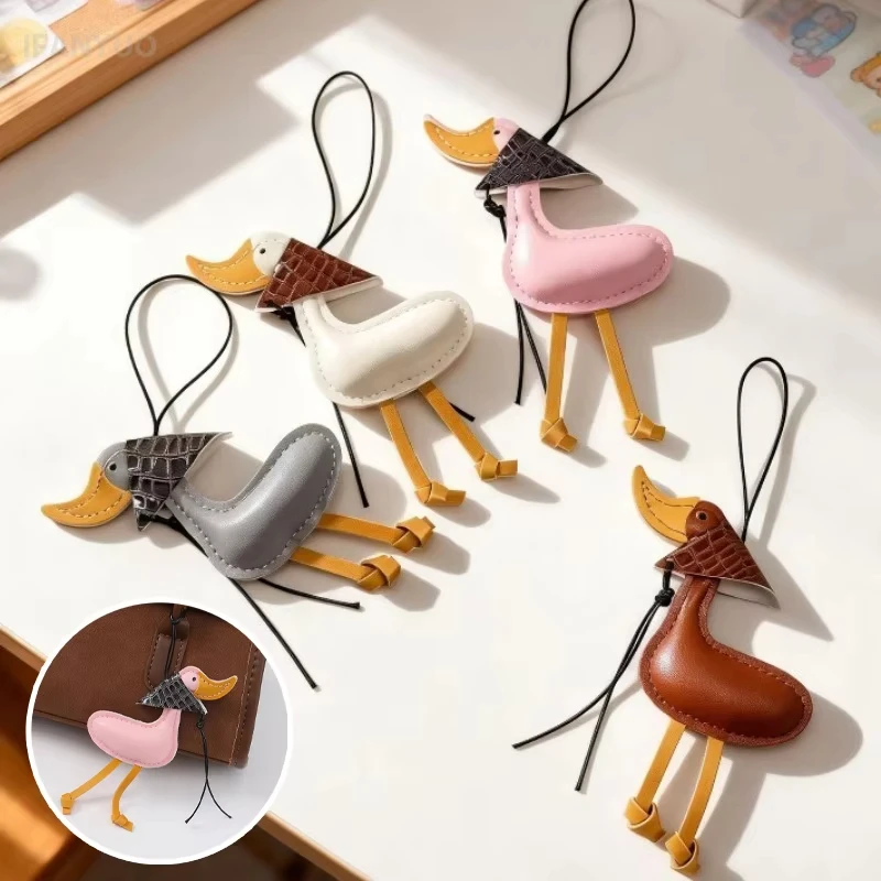 FTCY Cute Hanger Scarf Duck Pendant Cartoon Keychain For Women Men Leather Duck DIY Bag Charm  Keychain Gift Accessories