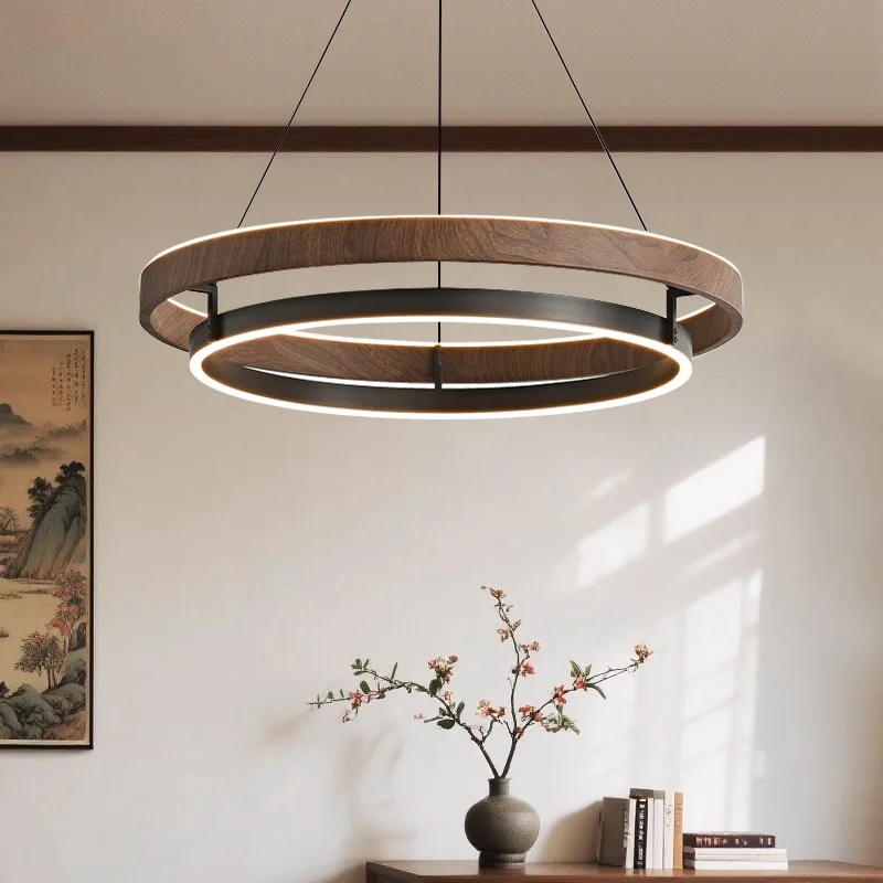 Italian Designer High-end LED Ceiling Chandelier Lamp Walnut Metal Pendant Light Home Decoration for Dinning Living Room Counter