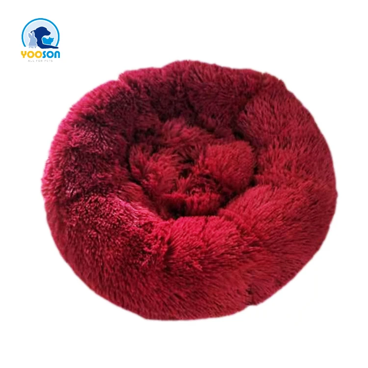 Luxury Faux Fur Pet Bed Comfortable Waterproof Washable Plush Donut Round Dog Cat Bed Cushion