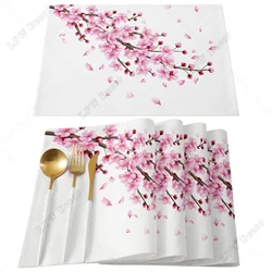 Spring Cherry Blossom Branch Pink Flower White Placemat Wedding Party Dining Decor Table Mat Kitchen Accessories Table Napkin