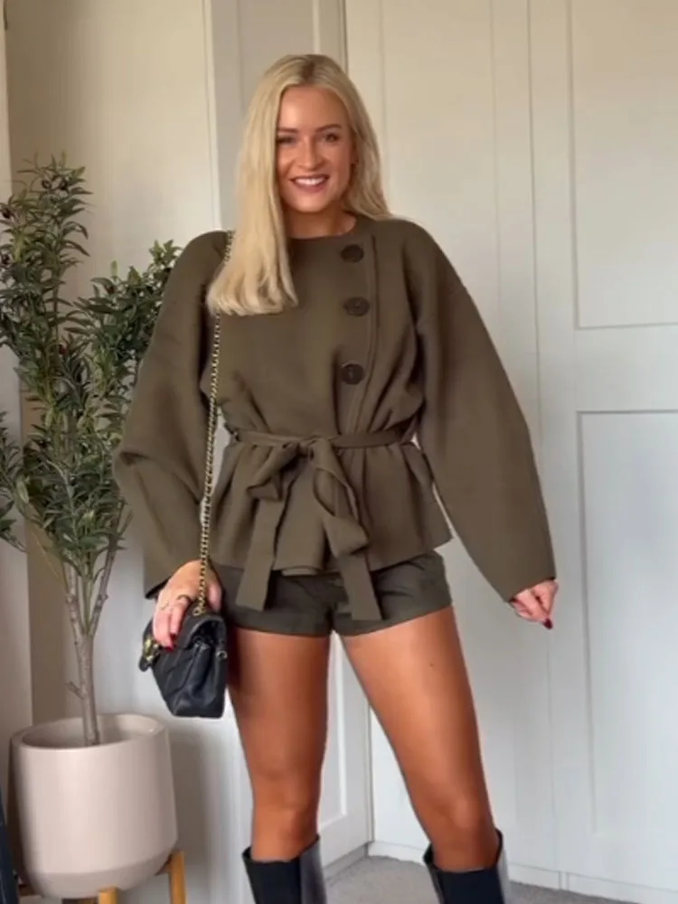 

HH Women's Autumn Loose Knitted Tops Solid O-Neck Bow Lace-Up Decoration Single Breasted Women Fashion Long Sleeves Cardigans