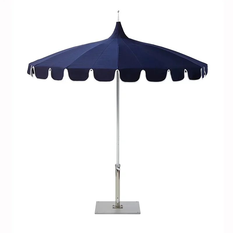 Shade sun umbrella outdoor leisure aluminum rod polyester large courtyard pagoda umbrella 16 bone sand blue and white beach