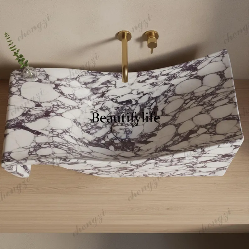 P37 Light Luxury High-End Marble Washbasin Countertop Basin Villa Bathroom Natural Luxury Stone Shaped Washbasin