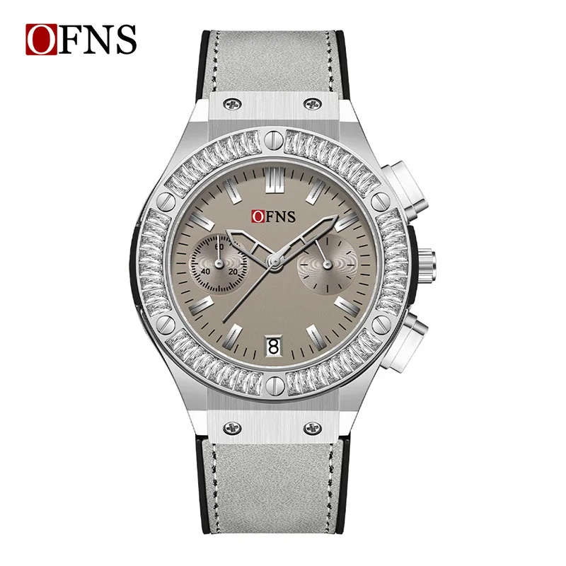 OFNS 1530 Reloj de cuarzo para mujer, cinturón con calendario, reloj de pulsera con correa de cuero único y simple a la moda para mujer