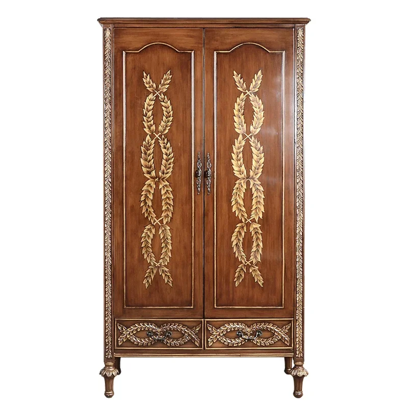 American Solid Wood Wardrobe Household Bedroom Peacock Green Single Door Two Door Wardrobe European Style Locker Overall