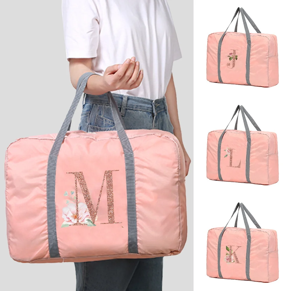 Large Portable Travel Bag Rose Gold Print Foldable Bag for Travel Ultra Light Storage Capacity Trolley Luggage Storage Bags