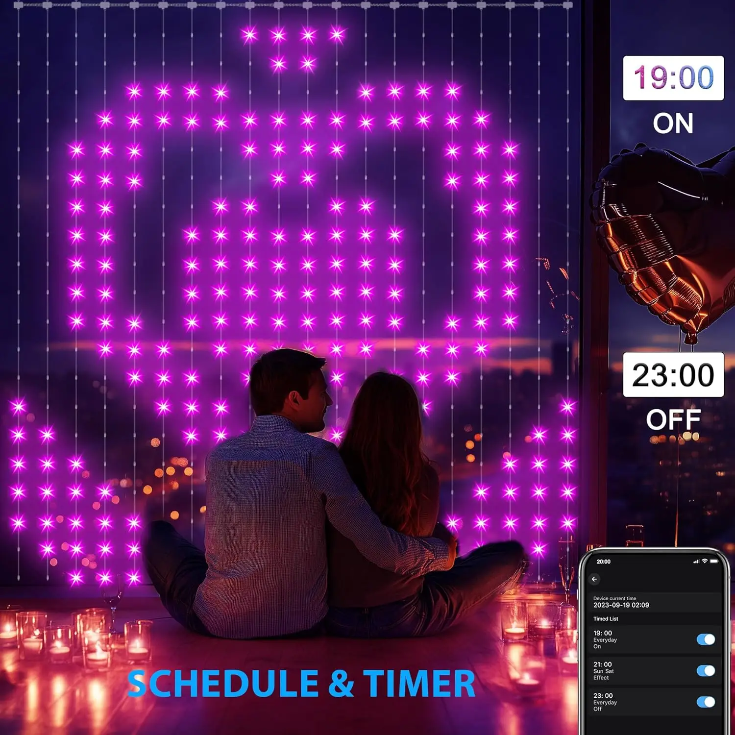 400LEDs Christmas Smart Curtain Lights Bluetooth App LED String RGB Fairy Lights DIY Music Display for Window Bedroom Decoration