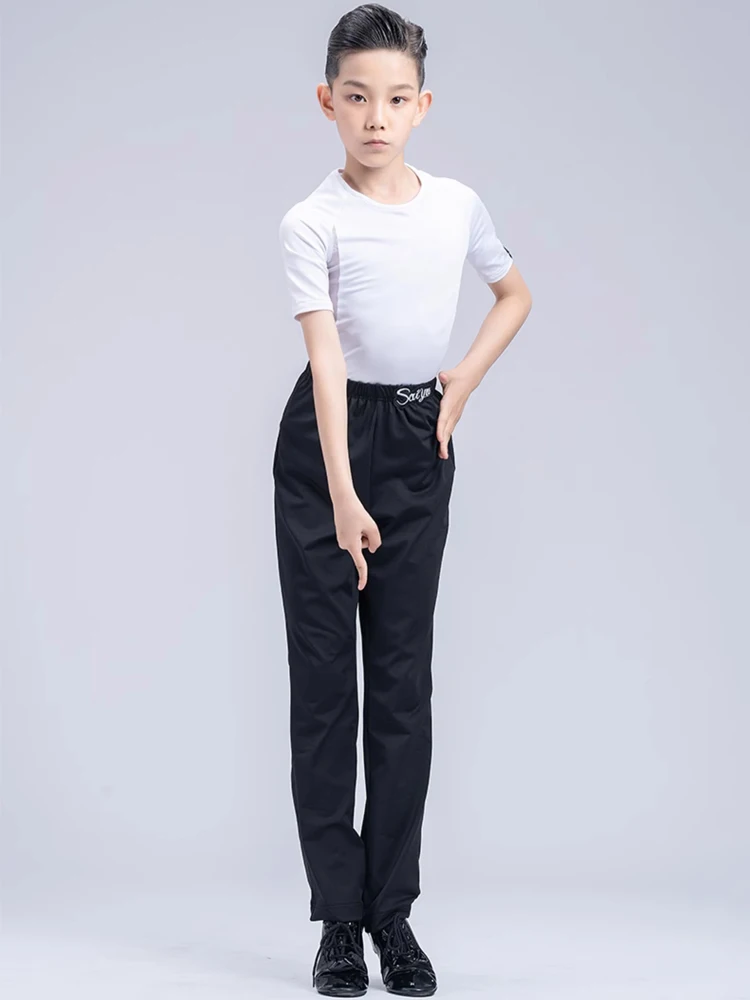 Vêtements de danse latine pour garçons, hauts à manches courtes, pantalons noirs, vêtements de concours de danse de salle de bal Cha Cha, vêtements de pratique latine DNV17954