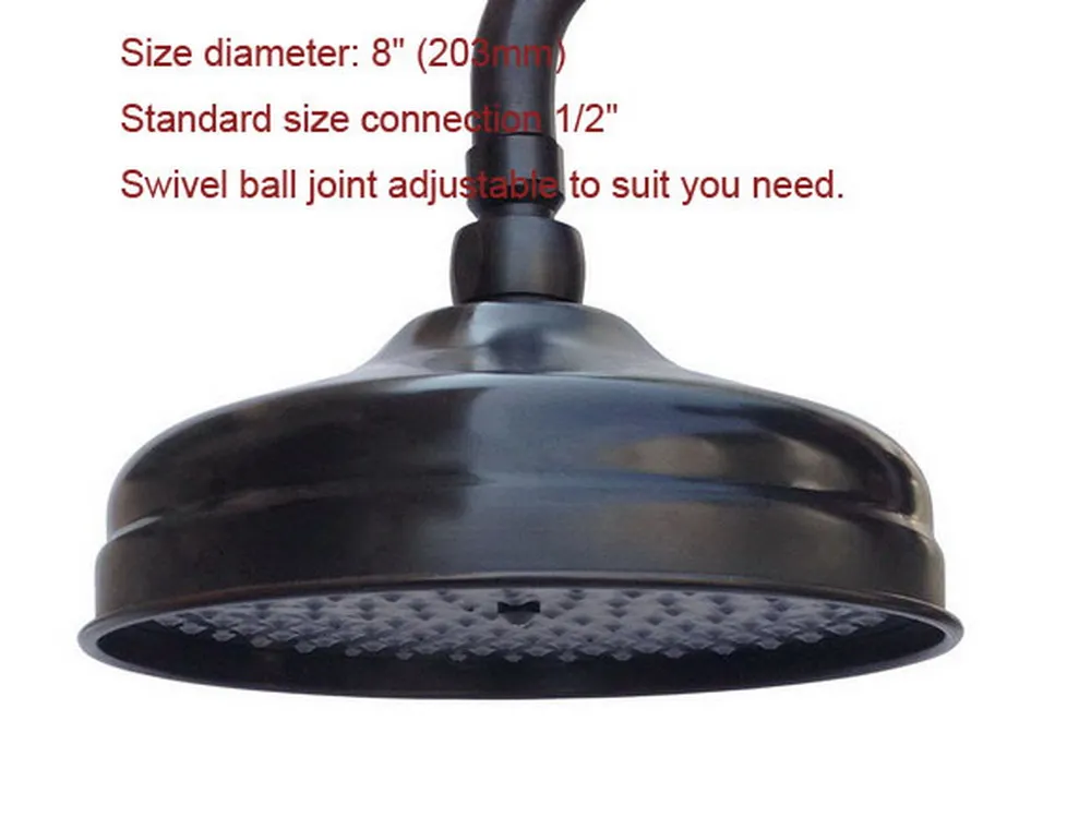 Modern Style 8 Inch Head Shower Wall Mounted Round Black Oil Rubbed Brass Finish Bathroom Shower Head ZD110