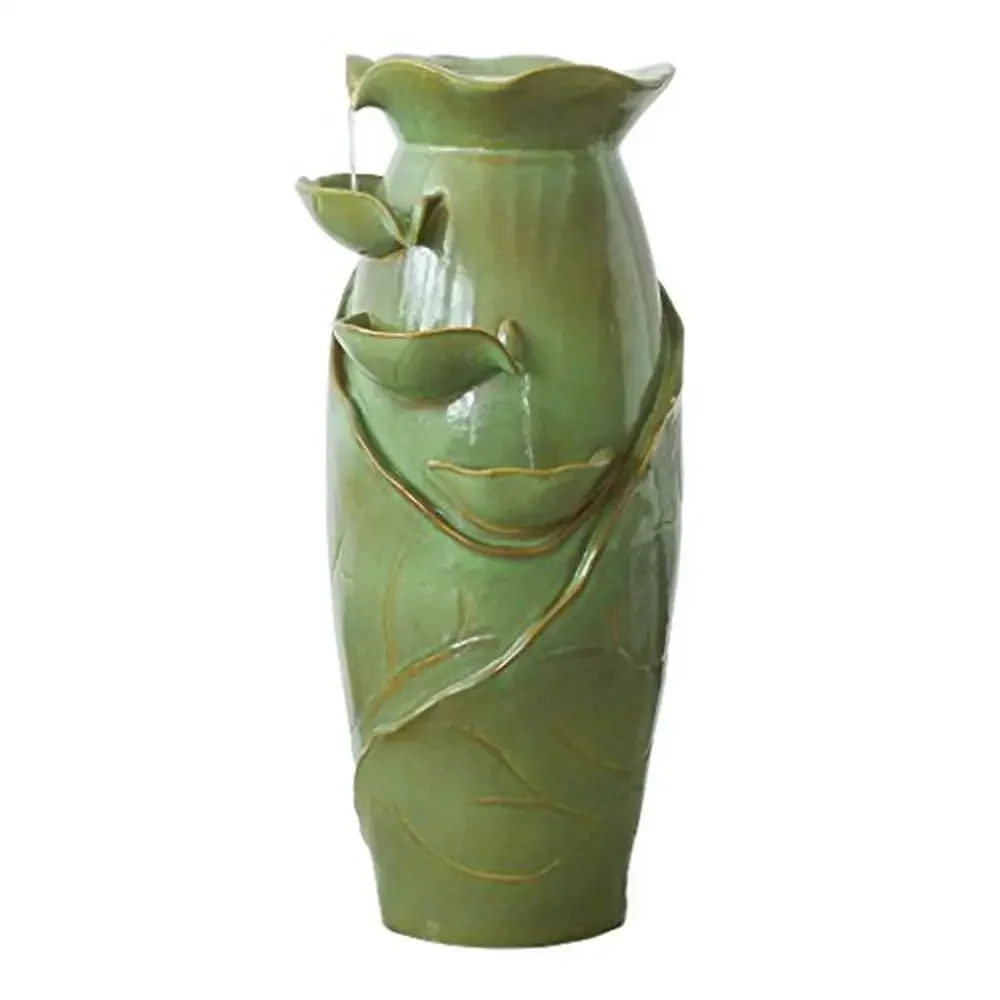 

Ceramic Vines Jug Water Fountain Outdoor Garden Decor Pump Green 12"x12"x30