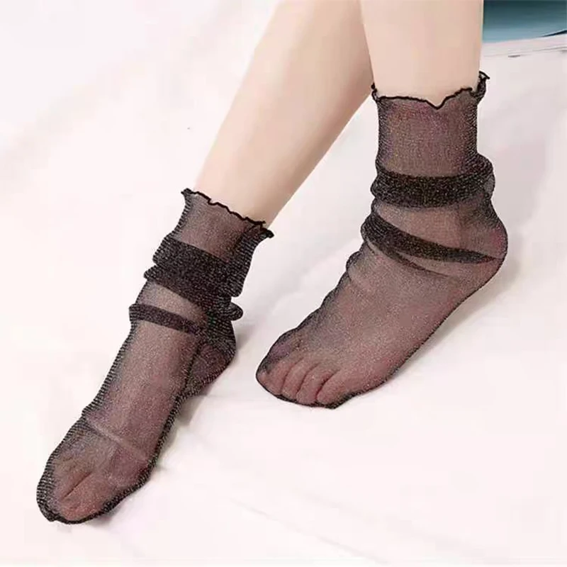 

1 Pair Silver Wire Print Mesh Socks, Novelty & Lightweight Lace Loose Socks, Women's Stockings & Hosiery