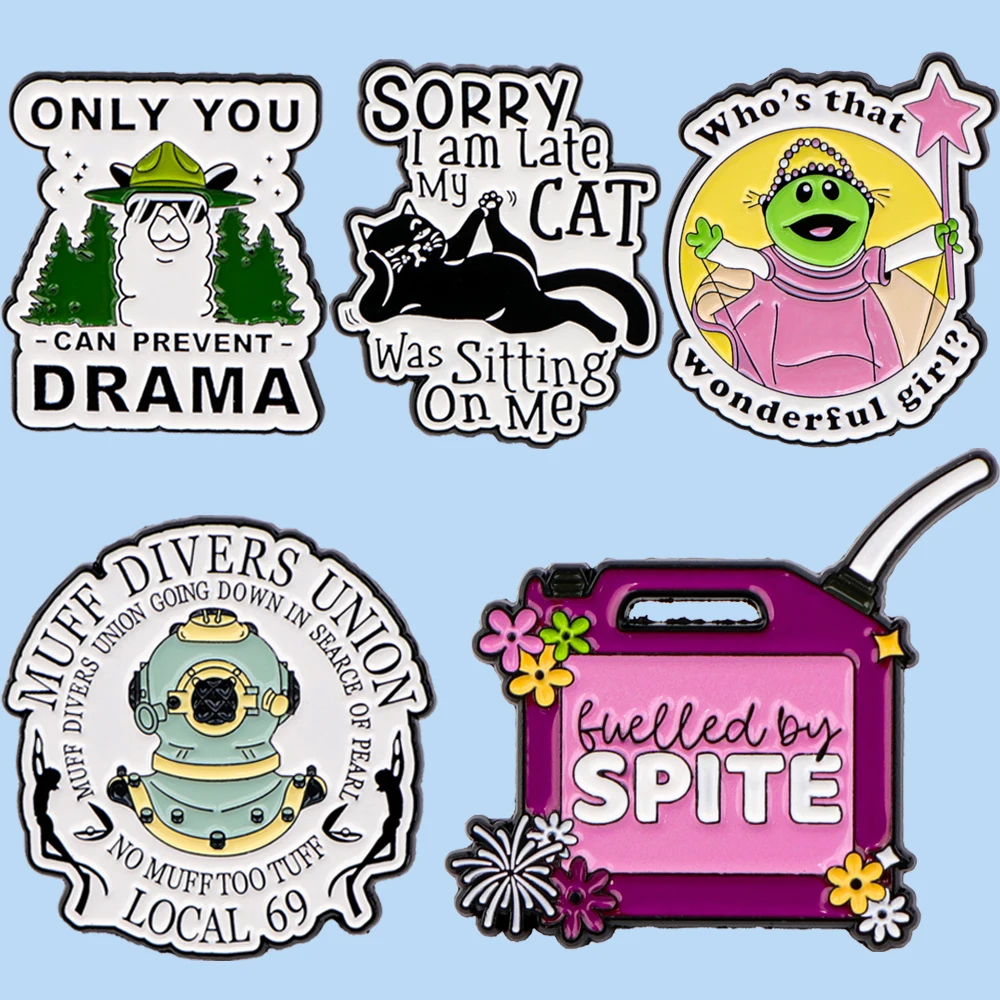 

Lying Flat Cat "Sorry I am late"Enamel Lapel Pin Badge Pins Hats Clothes backpacks Decoration Jewelry Accessories