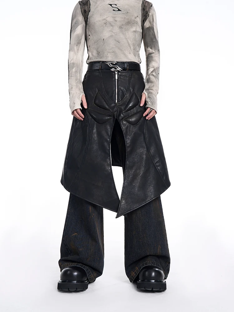 Mauroicardi Spring Autumn Cool Black Pu Leather Calf-Length Twisted Belted Pants for Men Luxury Designer Punk Style Clothes 2025