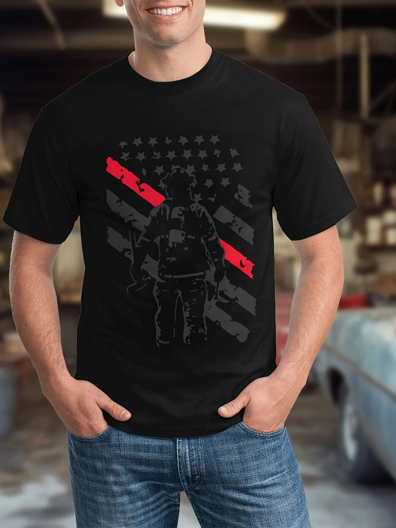 

Thin Red Line American Flag Firefighter T-Shirt 100% Cotton O-Neck Short Sleeve Summer Casual Mens T-shirt Streetwear