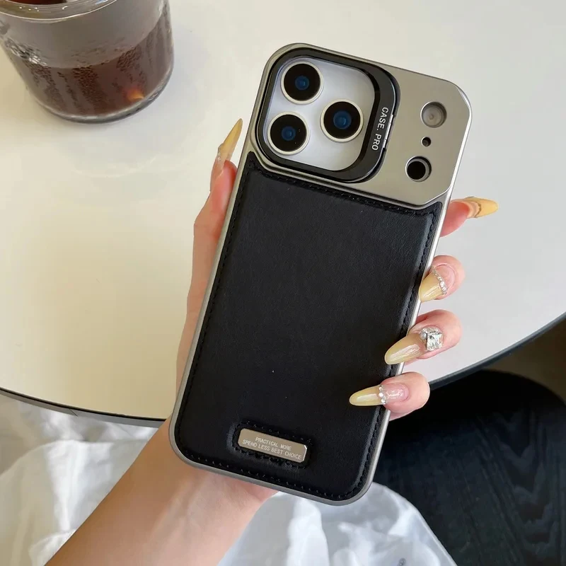

Leather stand magnetic phone case for iPhone17 15 16 13 14Promax metal protective case