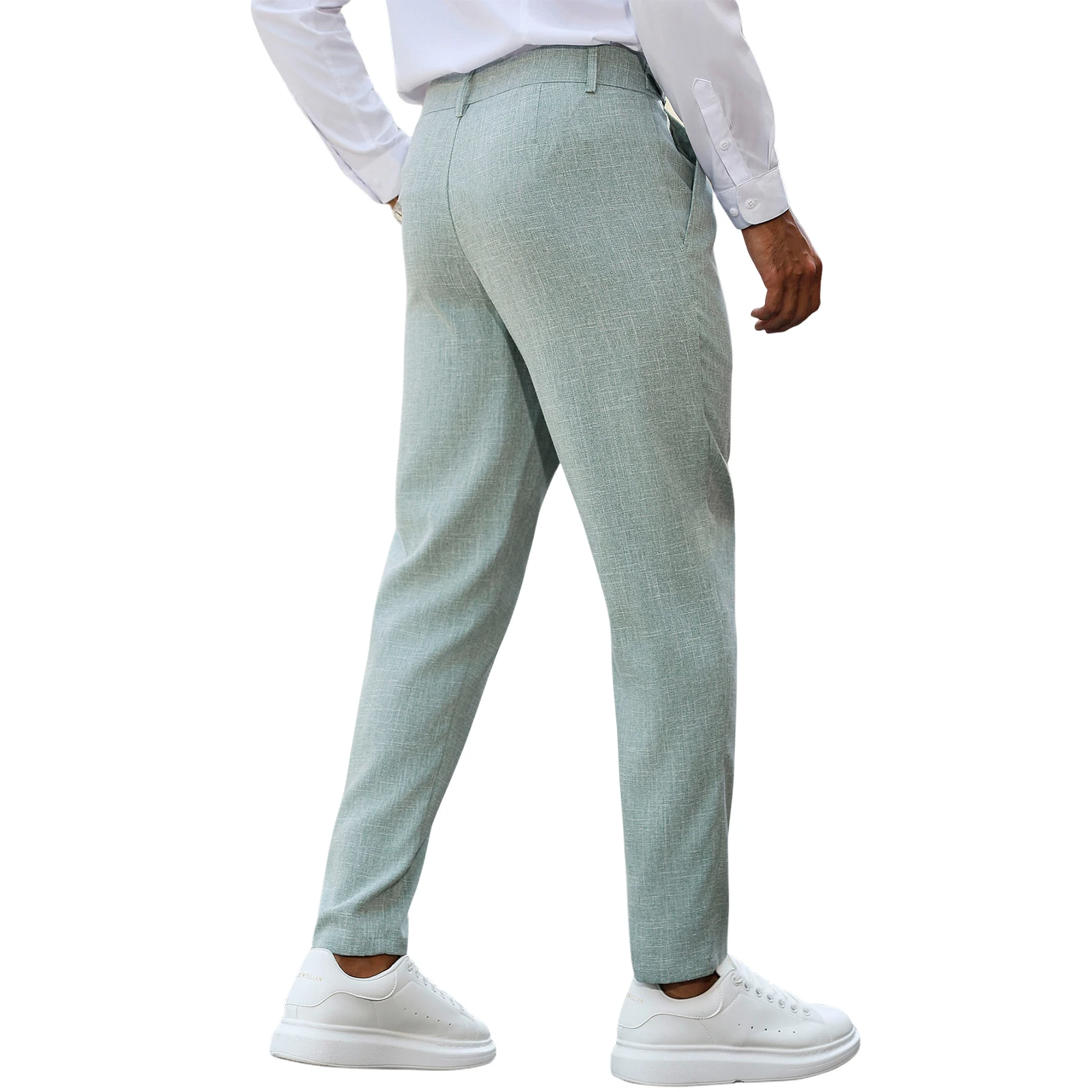 Men's Mid Waist Pleated Dress Pants Adjustable Buckle Business Casual Straight Formal Suit Trousers for Office Daily Wear