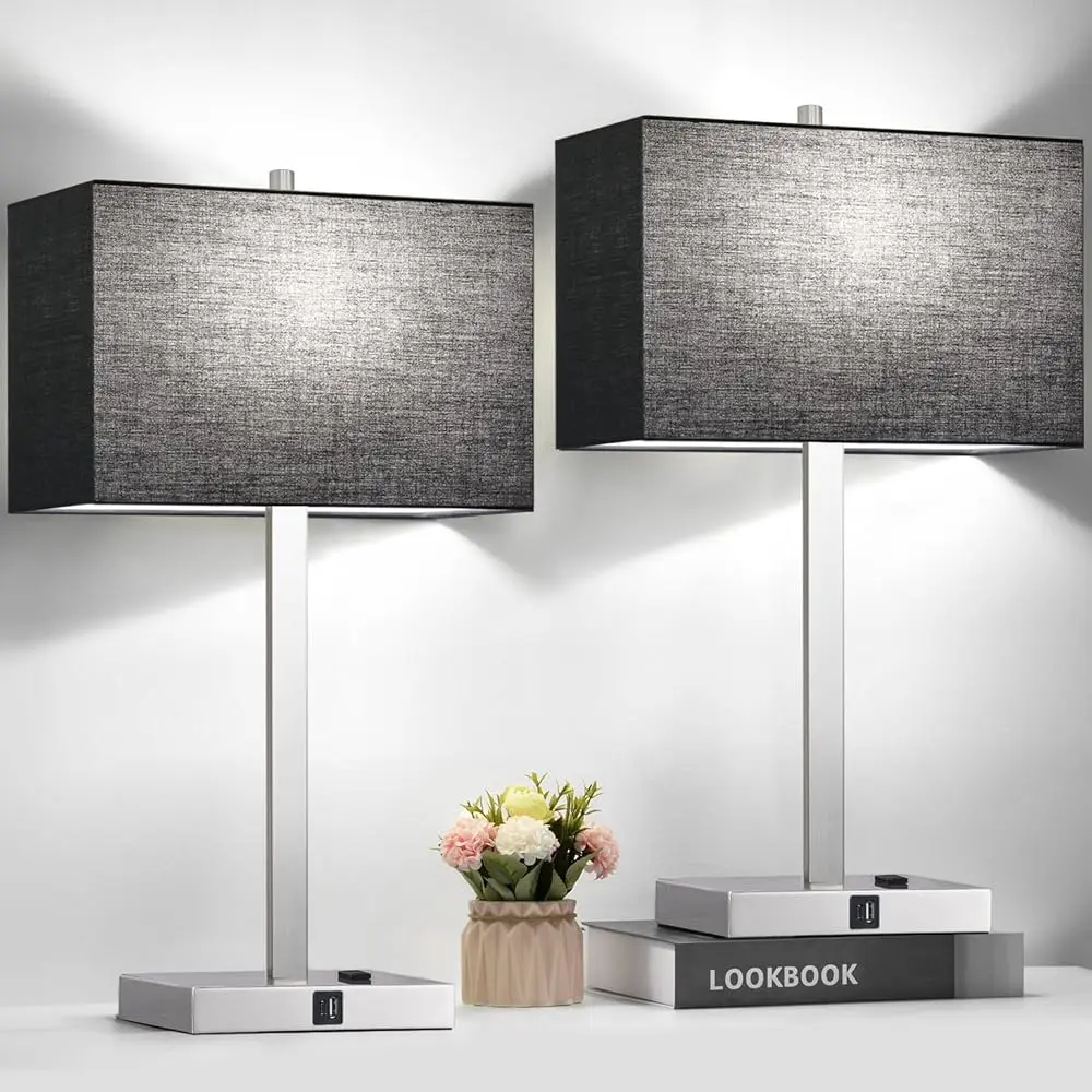 

21"" Table Lamps With Usb-A+C & Ac Outlets, Touch Control 3-Way Dimmable Nightstand Lamps For Bedroom Living Room Office