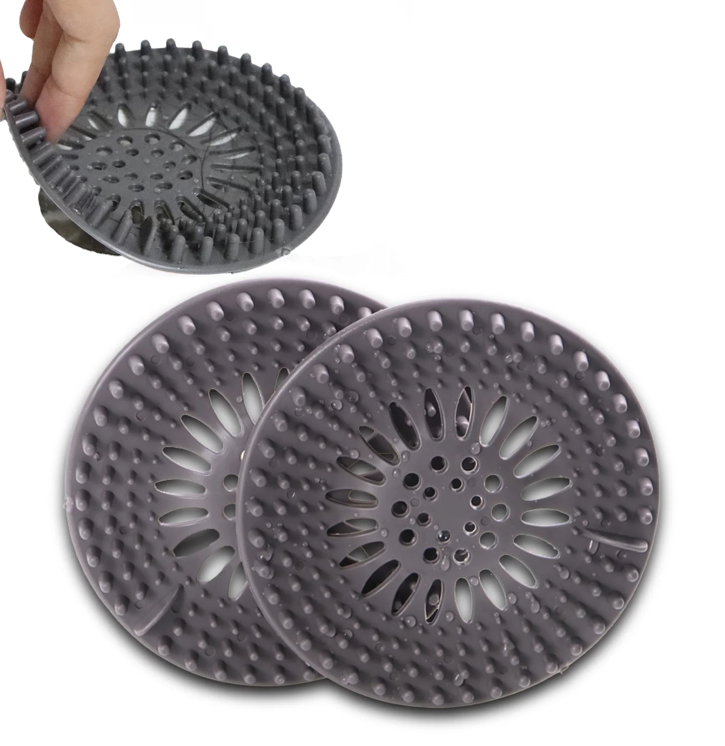 Silicone anti clogging floor drain plug cover hair collector filter sink protector, used for bathtub kitchen drainage, 2 pieces