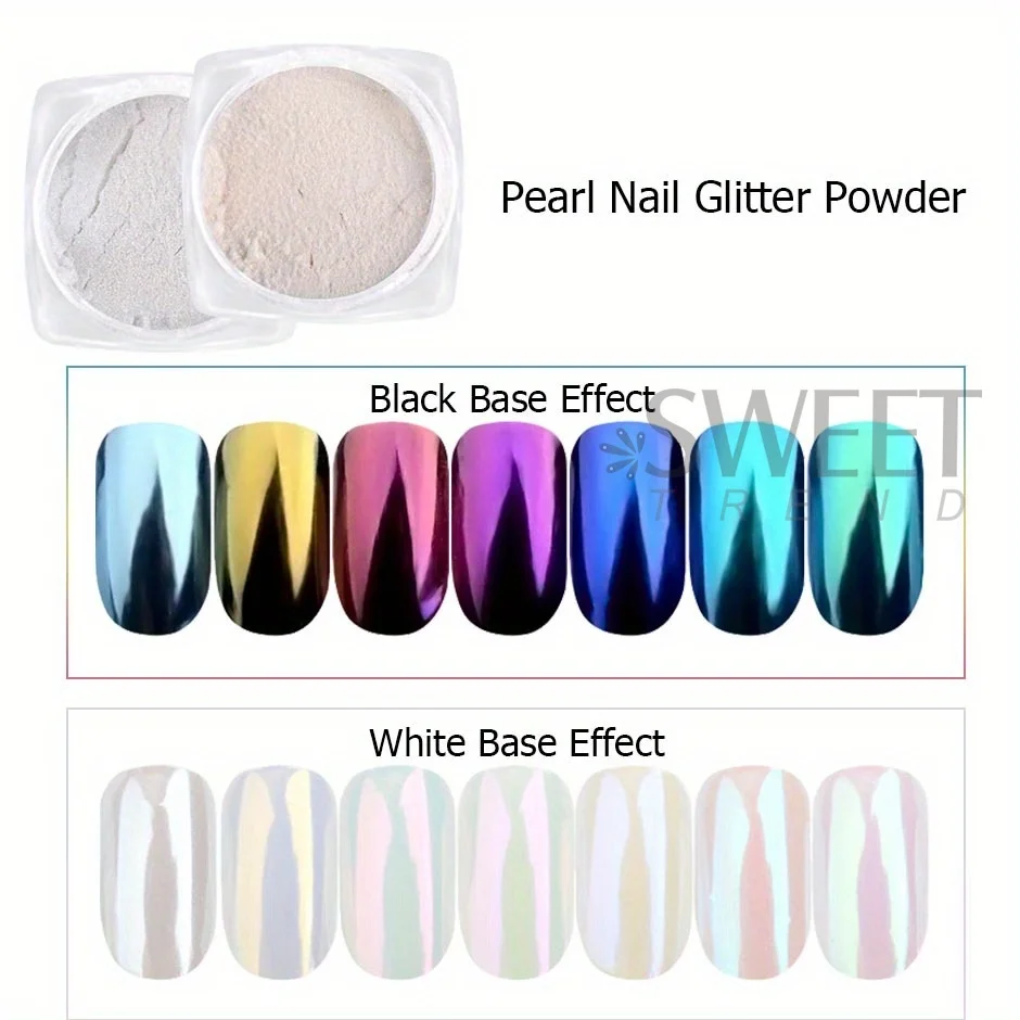 7 قطعة أورورا اللؤلؤ الأبيض مسمار الفن بريق مسحوق قزحي الألوان حورية البحر فرك الغبار الجنية الكروم الصباغ سحر فلاش مانيكير ديكور