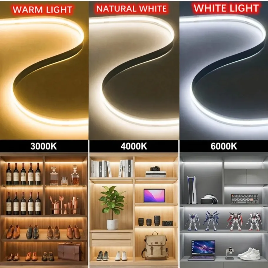 0.5-10m  COB Light Strip Cuttable 8mm 320LED/M Touch Dimmer 12V 24V 3000K 4000K 6000K EU US Optional Plug TV Background Light