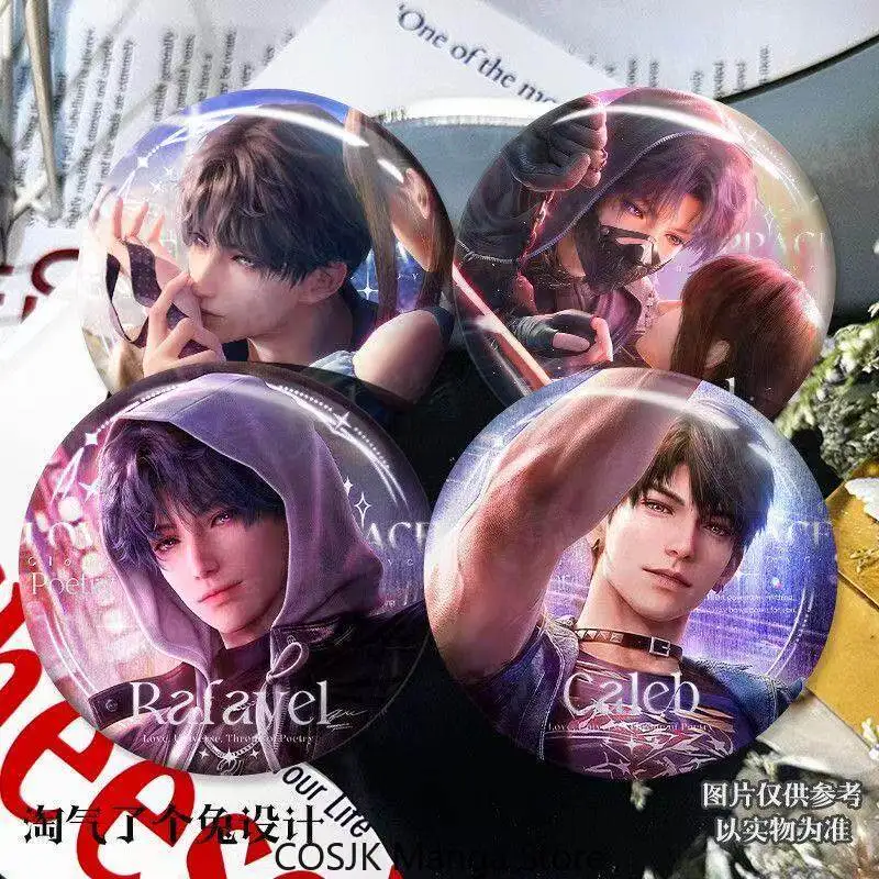 

Anime Love and Deepspace Official Merch Zayne Rafayel Double Flash Holographic Badge Cute Ita Bag Charm Pendant for Fans
