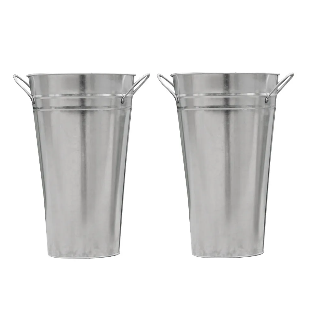 2Pcs Galvanized Flower Buckets Metal Tin Buckets Hanging Rustic Wedding Centerpieces Garden Decor Party Favors