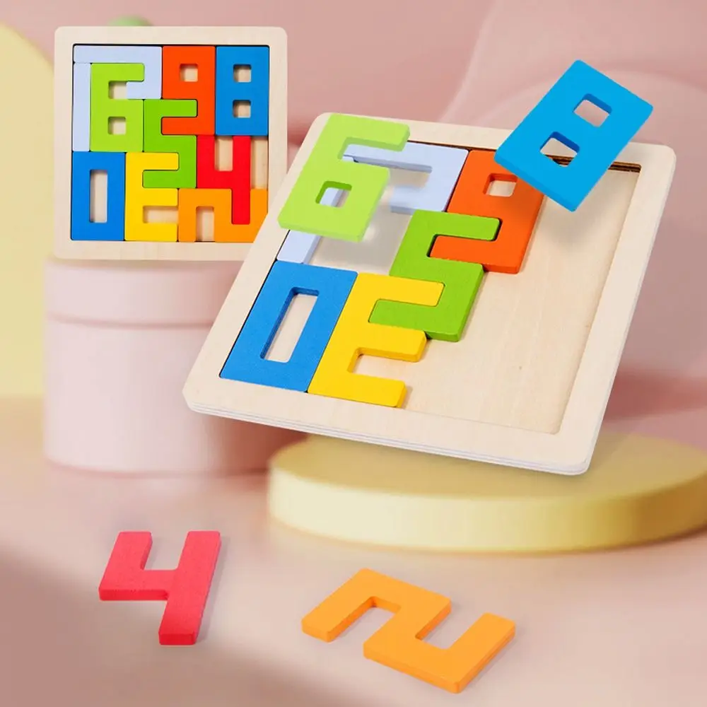 Colorful Number 3D Wooden Blocks Puzzle Square Learning Cognition Thinking Training Manipulative Games Early Education Toy