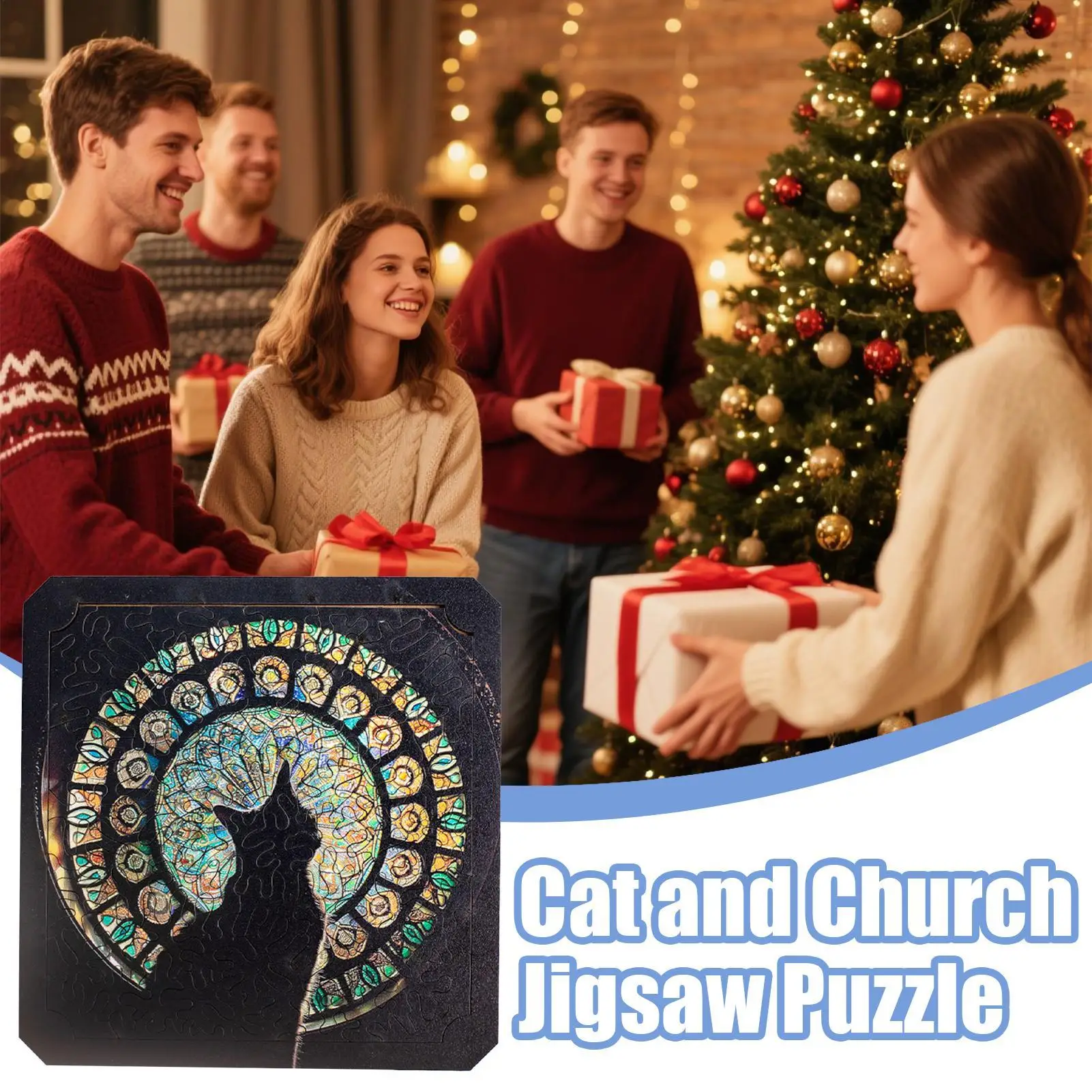Cat Jigsaw Puzzles Wooden Cat Church Wall Art Immersive Pet Puzzle Educational Toys For Lovers Living Room Bedroom Table Office
