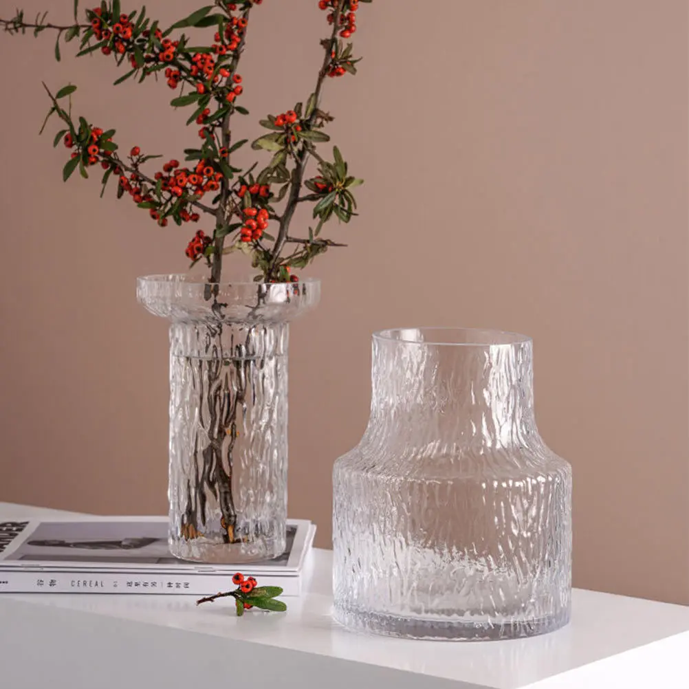 

Wave Striped Glass Vase Decorative Flower Vessel Hydroponic Ideal for Home Office Balcony Desktop Plant Flower Arrangement