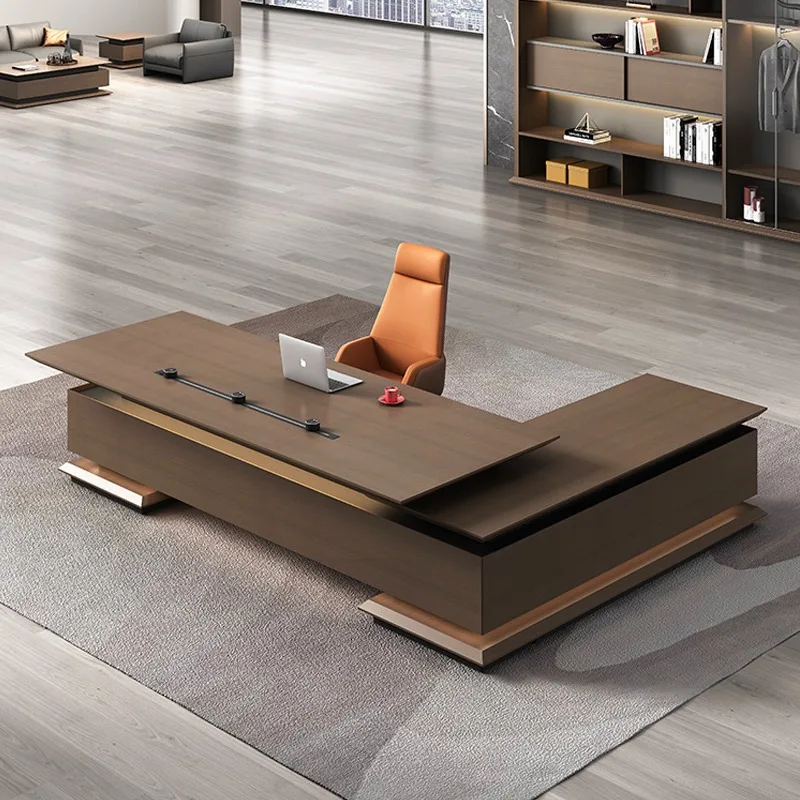 Modern Wooden Extendable Panel Office Desk and Chair Set with Modular Portfolio Manager Desk and Side Cabinet